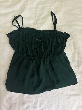 American Eagle Outfitters Dark Green Smocked Spaghetti Strap Top Vintage